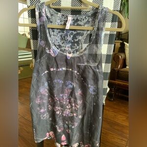 Xhilaration Black Tank with Pink & Purple Floral Tie-Dye Accents